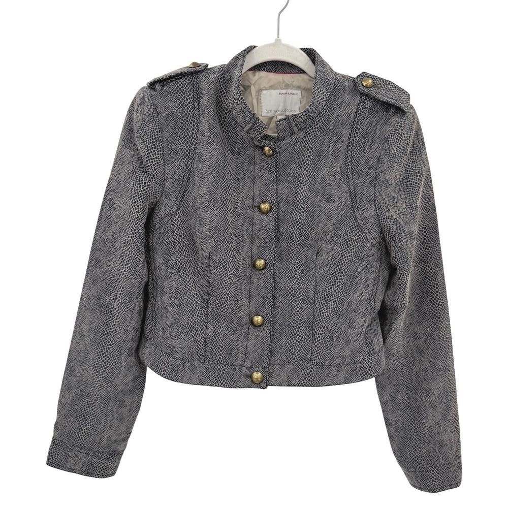 Banana Republic Heritage Python Snakeskin Print Cropped Military Jacket Gray 12
